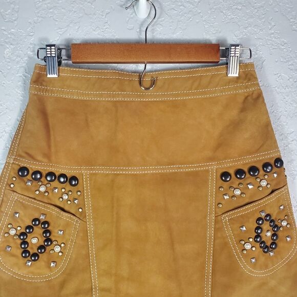 Coach 1941 Lamb Suede Studded Runway Collection A-Line Skirt Women's Size 4 - Picture 3 of 10